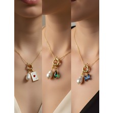 NKT Collection Mavi Kelebek Zümrüt Yeşili Damla Kupa As Incili Kolye