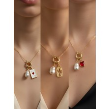 NKT Collection Kırmızı Kalp Kaktüs Kupa As Incili Kolye