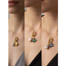 NKT Collection Mavi Kelebek Zümrüt Yeşili Yıldız Midye Incili Kolye