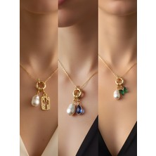 NKT Collection Mavi Damla Zümrüt Yeşili Kelebek Kaktüs Incili Kolye