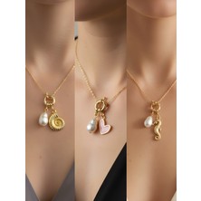 NKT Collection Deniz Atı Pembe Kalp Deniz Kabuğu Incili Kolye