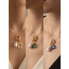 NKT Collection Mavi Kelebek Zümrüt Yeşili Damla Kaktüs Incili Kolye