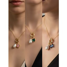 NKT Collection Zümrüt Yeşili Kalp Mavi Kelebek Pembe Yonca Incili Kolye