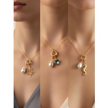 NKT Collection Deniz Atı Turkuaz Kalp Güneş Incili Kolye