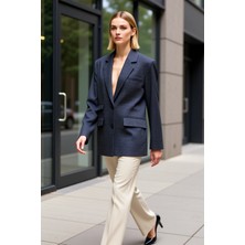 Benerly Kadın Ekose Yaka Düşük Kol Oversize Blazer Ceket Fonksiyonel Dayanıklı Kaliteli Konforlu Şık