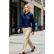 Benerly Kadın %100 Pamuk Gömlek Yaka Standart Kol Denim Ceket Fonksiyonel Dayanıklı Kaliteli Rahat