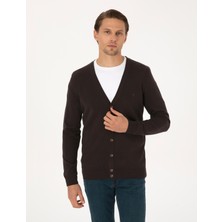 Pierre Cardin Erkek Koyu Kahverengi Slim Fit Basic Düğmeli Triko Hırka 50317330-VR084