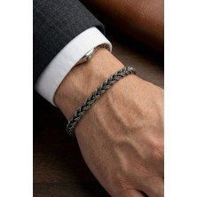 Söğütlü Silver 925 Ayar Gümüş Erkek Bileklik Oksitli Tilki Kuyruğu El Işi Örgü Erkek Bileklik SGTL13216SIYAH