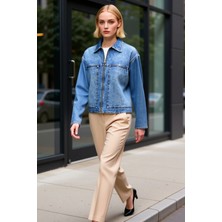 Benerly Kadın Gömlek Yaka Standart Kol Oversize %100 Pamuk Ceket Fonksiyonel Dayanıklı Kaliteli Şık