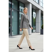 Benerly Kadın Ceket Yaka Uzun Kol Regular Kalıp Dokuma Kazayağı Desenli Blazer Fonksiyonel Estetik