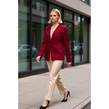 Benerly Kadın V Yaka Uzun Kol Düz Dokuma Blazer Ceket Fonksiyonel Dayanıklı Kaliteli Konforlu Spor