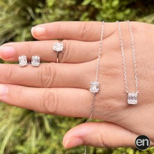 Gümüş Baget Taşlı Kare Model Takım Zarif Tam Set