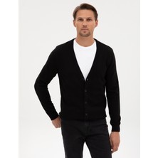 Pierre Cardin Erkek Siyah Slim Fit Basic Düğmeli Triko Hırka 50317330-VR046