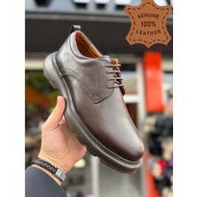 Ayakcity Erkek Hakiki Deri Günlük Klasik Ayakkabı Bağcıklı - Kahverengi - 40