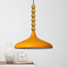 Bamyum Sarı Ahşap Altı Boncuklu Tekli Avize Sarkıt Salon Mutfak Butik Lamba