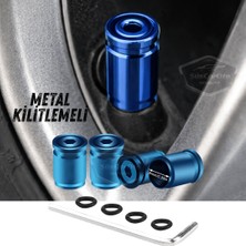 Caralp Kilitlemeli Sibop Kapağı Alyanlı Sibop Kapağı Araba Motosiklet Bisiklet Metal Sıkmalı Mavi 4 Lü Set