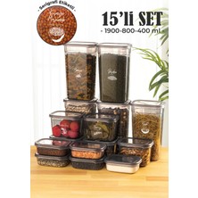 Vienev Peggy Serigrafi Etiketli Dikdörtgen Saklama Kabı Seti 5x 1.9 L + 0.8 L + 0.4 L 15'li Çok Renkli