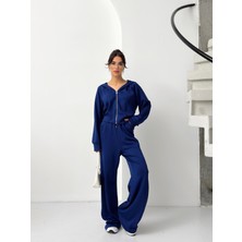 Floral Fashion Free Tasarım Premium Modal Kumaş Kadın Eşofman Takım Flow Fit Kesim Çelik Fermuar Kapüşon Detay