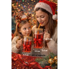 Çeyizde 3-4-5-6'lı Bambu Kapaklı 400 ml Borisilikat Sızdırmaz Cam Kupa - Hediyelik Cam Kupa Yılbaşı Ögretmenler Günü Hediyesi Cam Bardak