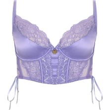 Feu De Elu Pastivelle Lila Saten Dantelli Korseli Sütyen