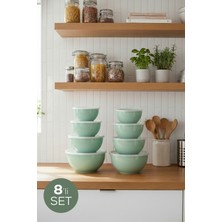 Vienev 8'li Yuvarlak Kase Seti Mint Yeşili | 1l, 1.5l, 2.3l, 3.3l | Kapaklı Çok Amaçlı Mutfak Saklama Kabı