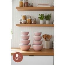 Vienev 8'li Yuvarlak Kase Seti Pembe | 1l, 1.5l, 2.3l, 3.3l | Kapaklı Çok Amaçlı Mutfak Saklama Kabı