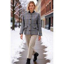 Benerly Kadın Bisiklet Yaka Standart Kol Ekose Dokuma Kaşe Mont Fonksiyonel Dayanıklı Kaliteli Şık