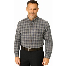 BURSPA Rahat Kesim Çizgili Kareli Kışlık Erkek Baba Gömlek