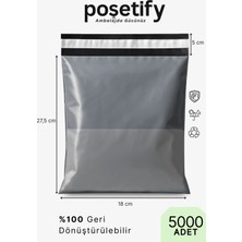 Poşetify Cepli Kargo Poşeti 18X27,5X5 cm | 5000 Adet | E-Ticaret Poşeti | Gri | Yapışkan Bantlı Kargo Zarfı