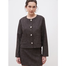 Soulife Bisiklet Yaka Desenli Kadın Tüvit Ceket