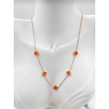 Güneş Takı Gold Mini Turuncu Yonca Model Çelik Kolye