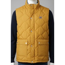 Elevli Erkek Dik Yaka Ince Şişme Yelek Hardal