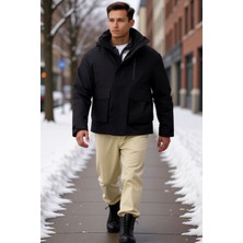 Benerly Erkek Kapüşonlu Standart Kol Fitted Kumaş Parka Fonksiyonel Dayanıklı Kaliteli Konforlu Şık