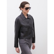 Soulife Gömlek Yaka Kadın Deri Görünümlü Ceket