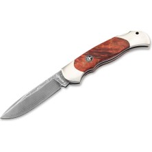 Böker Manufaktur Optima Burl Birch Bloody Orange Damast Çakı