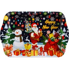 Atagift Hediyelik Happy New Year Temalı Küçük Boy 25 x 16 cm Metal Sunum Tepsisi – Noel Baba & Kardan Adam Desenli, Yılbaşı Hediyelik Tepsi