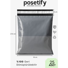 Poşetify Cepli Kargo Poşeti 18X27,5X5 cm | 25 Adet | E-Ticaret Poşeti | Gri | Yapışkan Bantlı Kargo Zarfı
