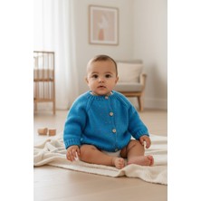 Tokuşka 1-2 Yaş Örme Lacivert Kırçıllı Desenli Erkek Bebek Hırkası