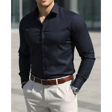 Torivalli Collection Dar Kesim Slimfit Saten Kolay Ütülenebilen Mevsimlik Cepsiz Uzun Kollu Kol Düğmesi Takılabilen Erkek Gömlek