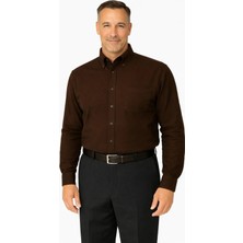 Xmen BURSPA Rahat Kesim Düz Kışlık Tek Cep Kahverengi Erkek Baba Gömlek