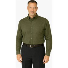 Xmen BURSPA Rahat Kesim Düz Kışlık Tek Cep Haki Erkek Baba Gömlek