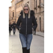 1Tarz Günlük Kürklü Kadın Şişme Kadın Mont