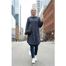 Sefa Merve Gömlek Yaka Boydan Düğmeli Kışlık Tunik 2501A-02 Indigo