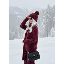 Anbly Collection Şal Atkı Detaylı Saç Örgü Desenli Pantolon Kazakikili Takım