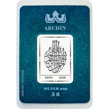 Archin Kutsal İnancın ve Umudu Yansıtan Bismillah Temalı Hediyeye Özel 5 Gram 999 Ayar Gümüş Külçesi-696