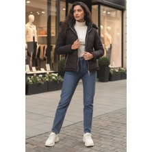 1Tarz Günlük Kürklü Kadın Şişme Kadın Mont