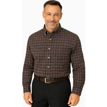 BURSPA Rahat Kesim Çizgili Kareli Tek Cep Kışlık Erkek Baba Gömlek