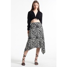 ShipyShop Kadın Belden Oturmalı Çizgili Krep Etek