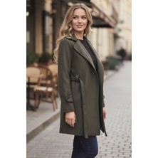 Barbora Kaşe Kadın Şık Tasarım Yaka Kaban ve Kemer