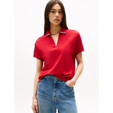 Tommy Hilfiger Lyocell Tıppıng Open Ss Polo Kadın Kırmızı Polo - WW0WW46512